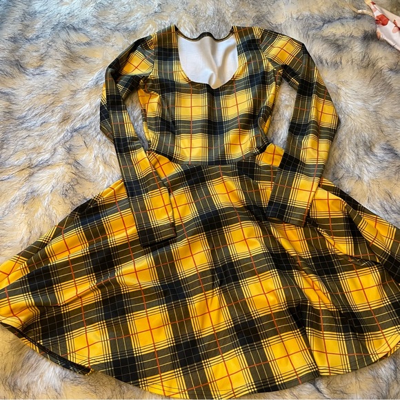 Blackmilk Dresses & Skirts - Blackmilk tartan grunge yellow long sleeve skater dress size XS